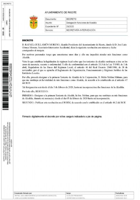 Decreto de alcaldía Ricote